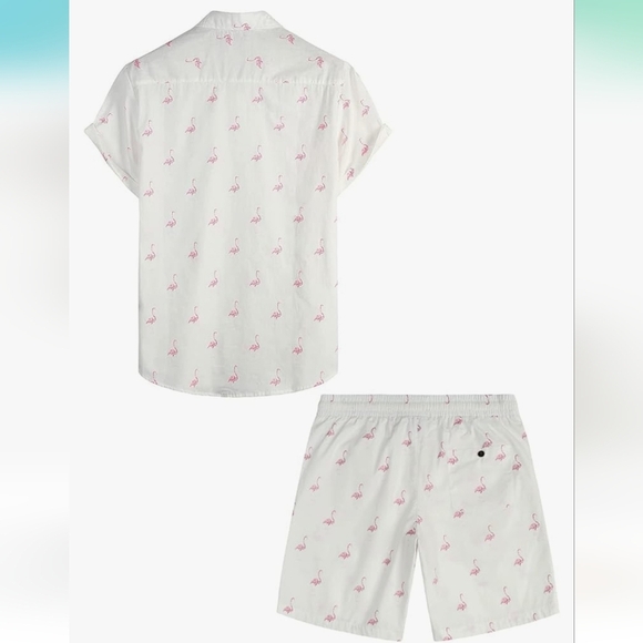 Hawaiian Shirt & shorts flamingo outfit matching set. Beach / vacation - Picture 2 of 6